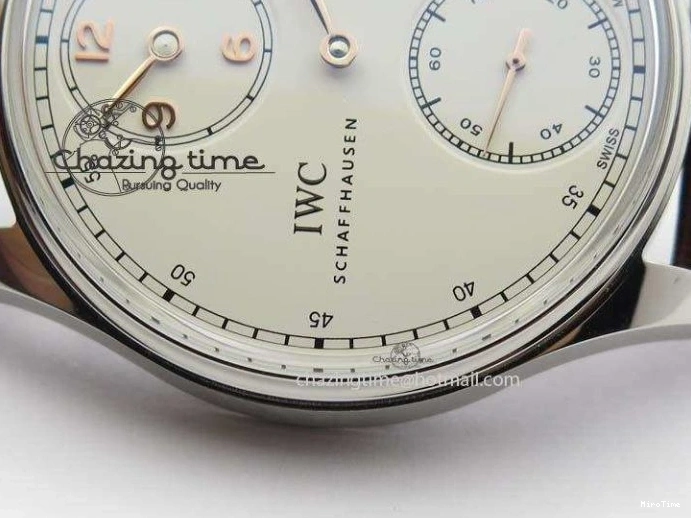 MIROTIME 0331 Sustainable Portuguese IW5444 SS White Dial RG Numbers On Brown Leather Strap A 7256